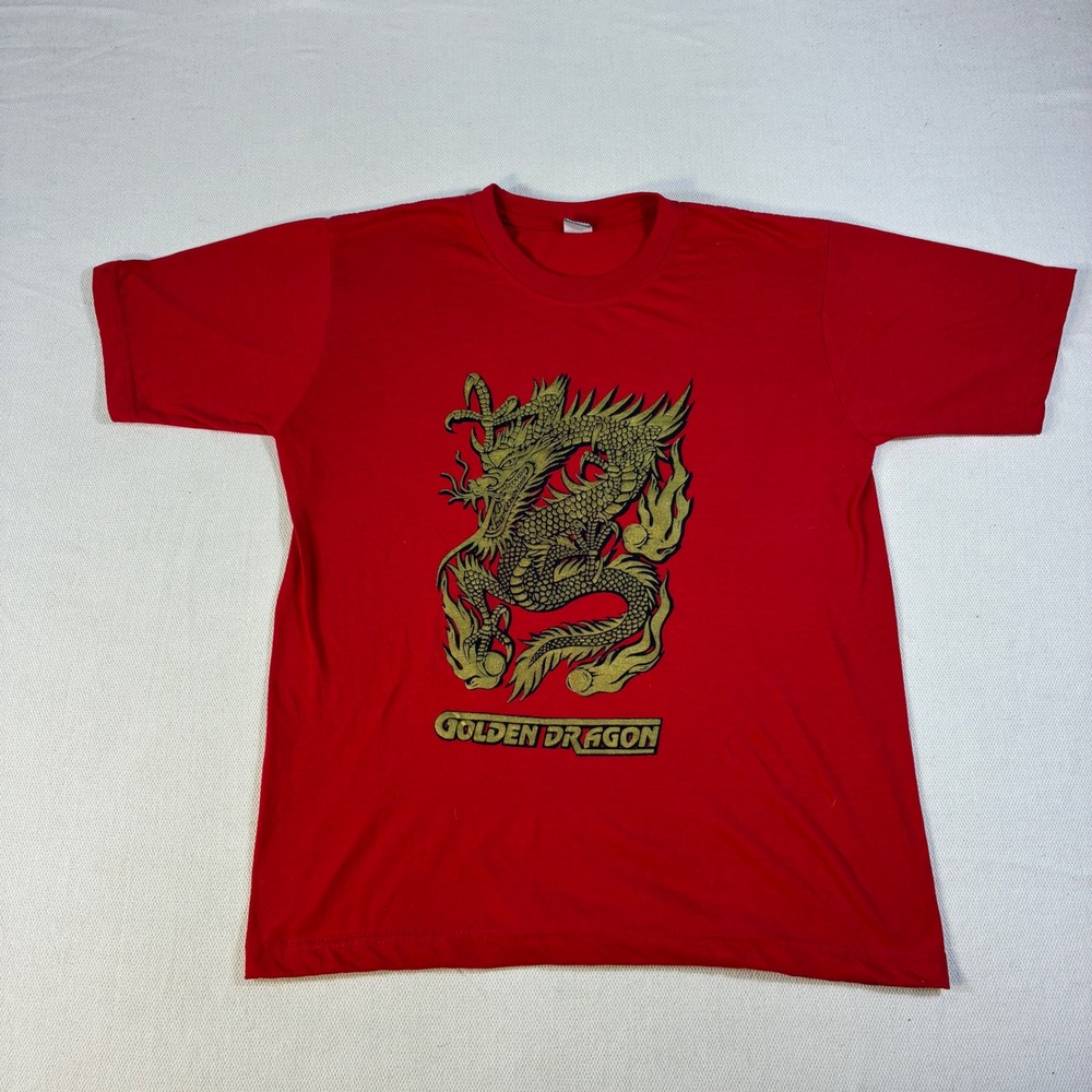 Vintage Dagadu Djokdja Golden Dragon T Shirt Red Gold Graphic Men's Medium 20x26
